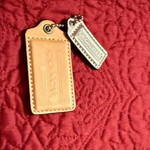 Coach Tan Leather and Silver Metal Keychain Duo